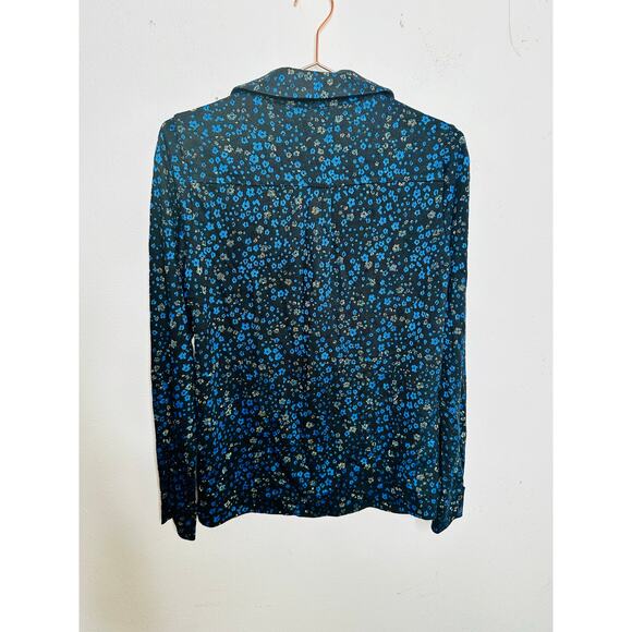 STINE GOYA Black Blue Metallic Button Front Floral Lucian Long Sleeve Top sz XS - Picture 4 of 15